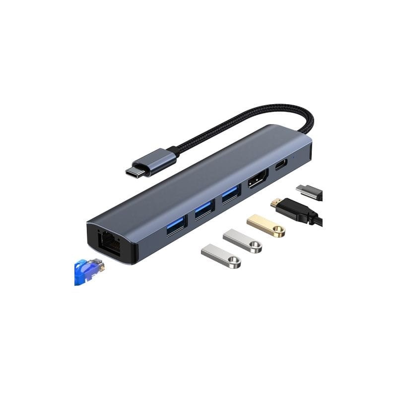 Hub 2210 6 en 1 USB Tipo-C a USB 3.2/HDMI/USB Tipo C Negro - Ítem2