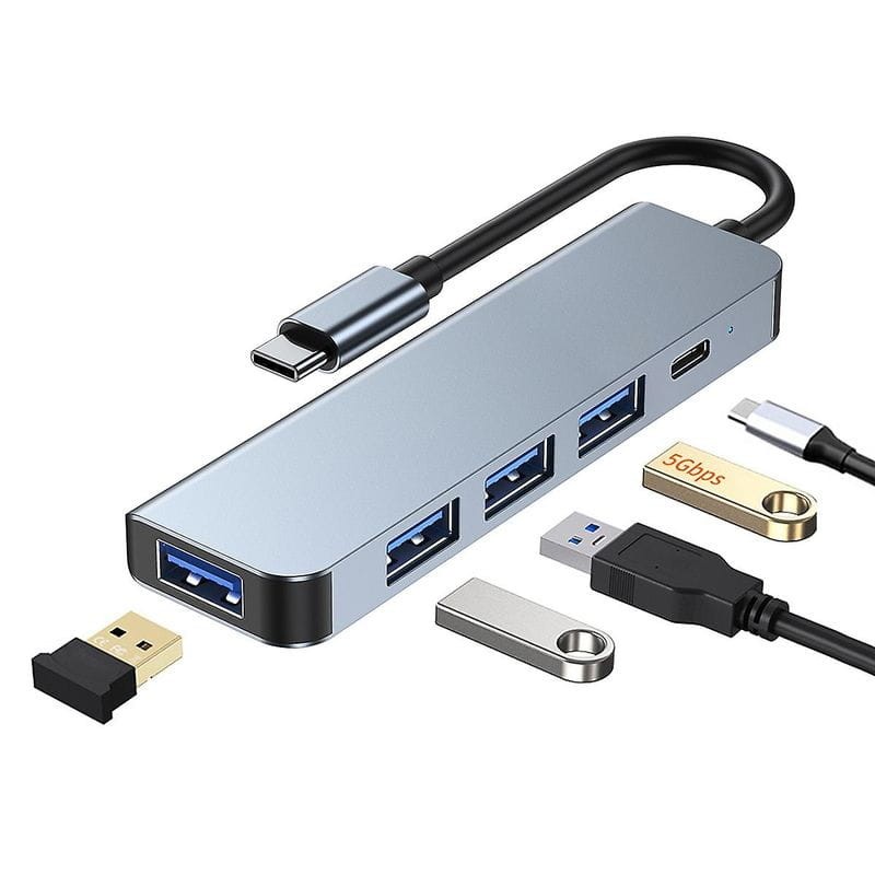 Hub USB 2301T 5 en 1 USB Tipo C+USB 3.0 Plata - Ítem1