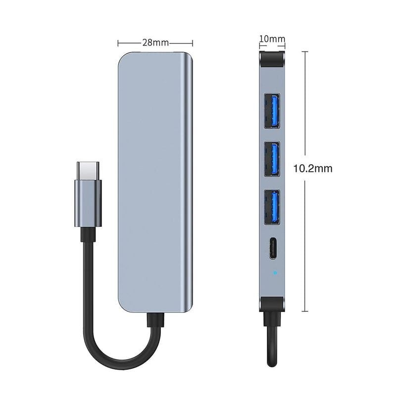 Hub USB 2301T 5 en 1 USB Tipo C+USB 3.0 Plata - Ítem2