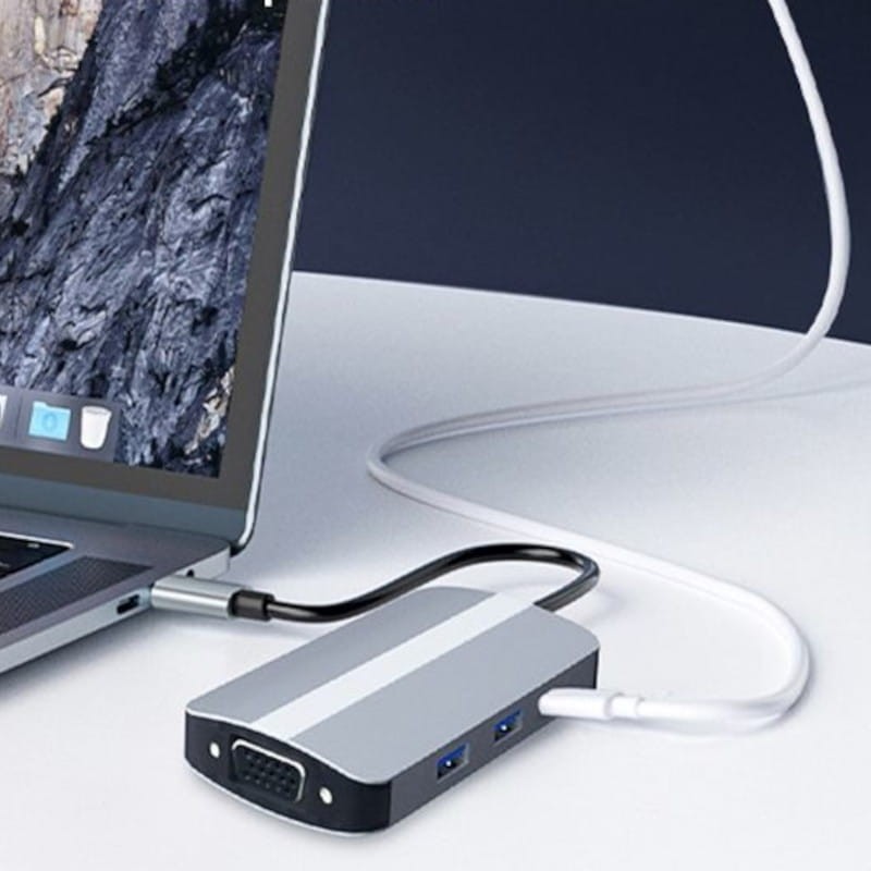 Hub USB BYL-2106 7 en 1 USB-C/USB 3.0+2.0+USB Type C+VGA+HDMI Argent - Ítem2