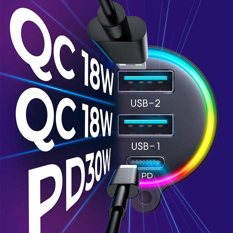 Chargeur de voiture à Affichage Numérique USB + Type-C JOYROOM