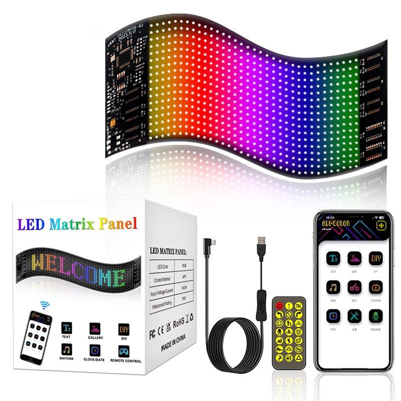 Ecrã de matriz LED RGB flexível para carro 16 x 32 com aplicativo Bluetooth Preto - Item8