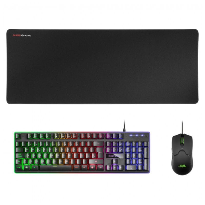 Kit de Teclado, Ratón y Alfombrilla XXL Mars Gaming MCPXBES Negro - 10.000 DPI - Ítem