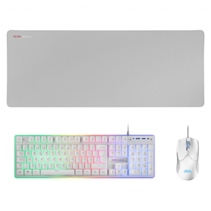 Kit de Teclado, Ratón y Alfombrilla XXL Mars Gaming MCPXWPT Blanco - 10000 DPI - Ítem