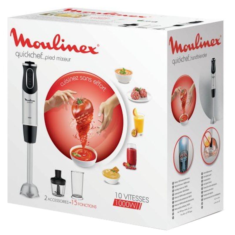 Moulinex quickchef – Mixeur plongeant avec 3 accessoires, acier inoxydable,  10 vitesses, 1000 W