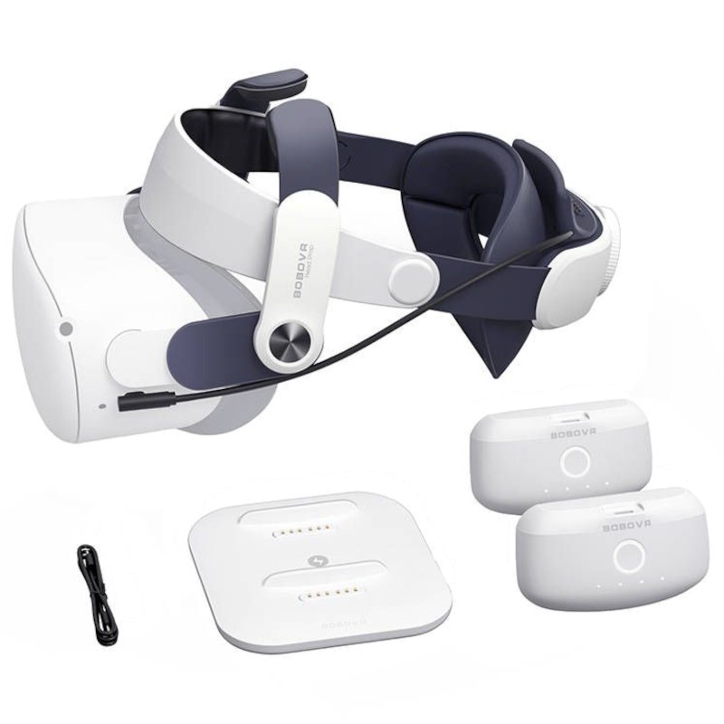 Correia BOBOVR M2 Plus Ajustável para Oculus Quest 2 + 2 Baterias B2 + Estação de Carregamento Branco - Acessório para Óculos VR - Item