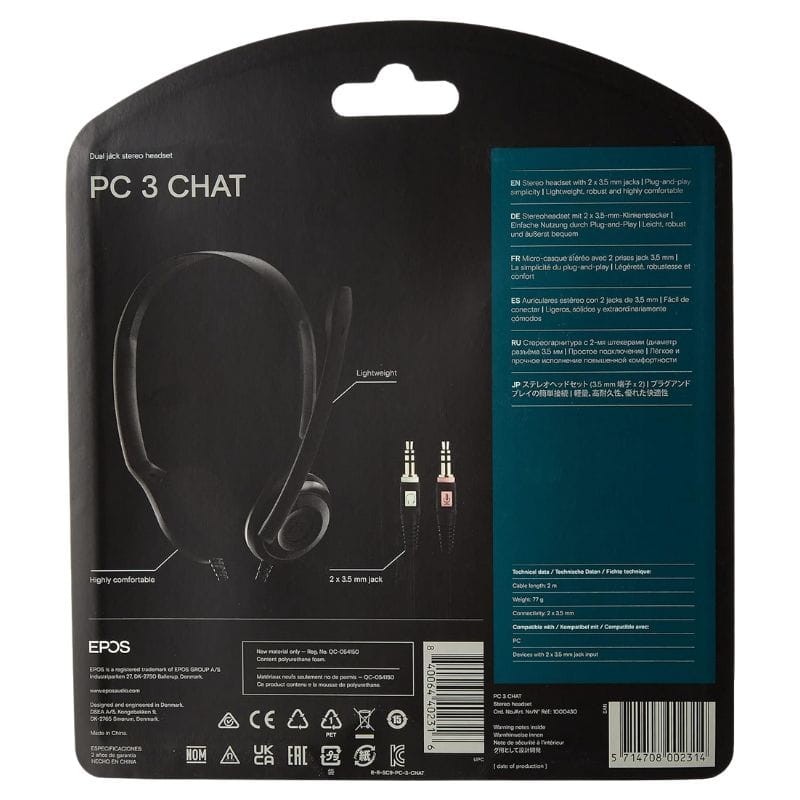 Sennheiser PC 3 Chat Aux 2 x 3,5 mm 2 metros Preto - Auscultadores com microfone - Item6