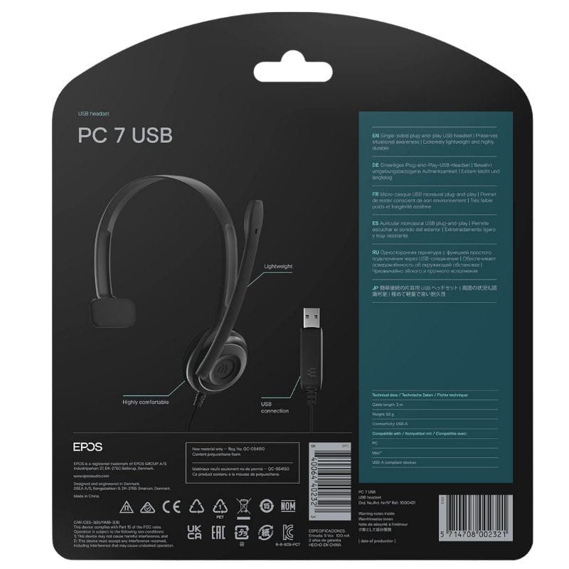 Sennheiser PC 7 USB Monoaural Plug and Play Preto - Auscultadores com microfone - Item5