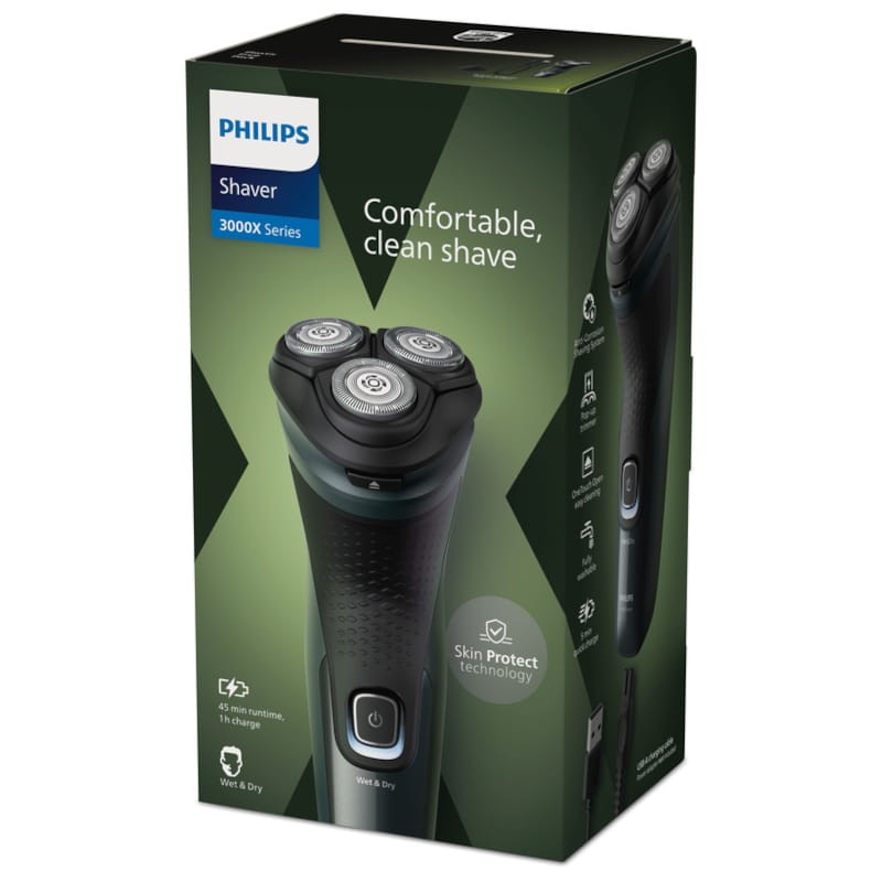 Philips Shaver 3000X Series X3052/00 Preto/Verde - Máquina de barbear eléctrica - Item1