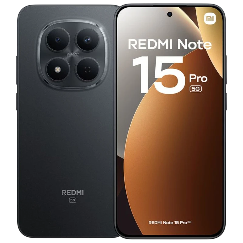 Xiaomi Redmi Note 15 Pro 5G 12GB/512GB Negro con pantalla perforada, marco fino y módulo de triple cámara trasera grande con flash en acabado mate elegante