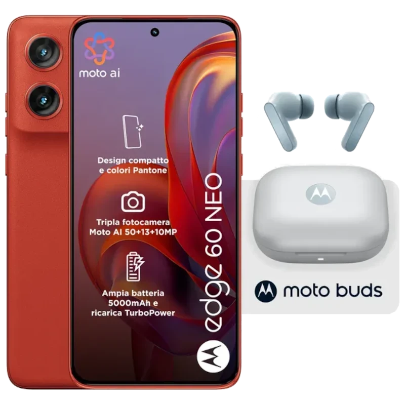 Motorola Edge 60 Neo 5G 8GB/256GB Poinciana 6,36 pulgadas pOLED 120Hz 50MP 68W NFC + Auriculares Moto Buds
