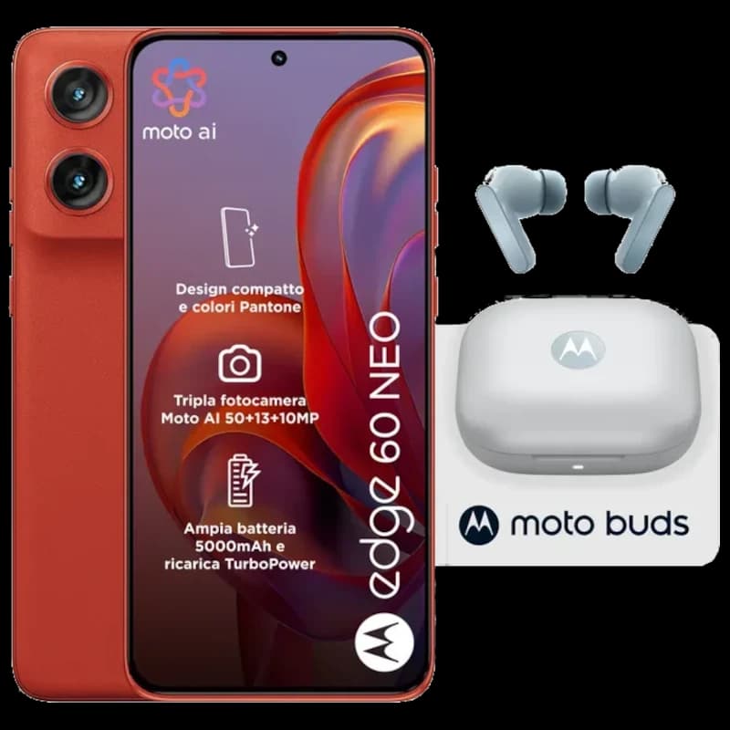 Motorola Edge 60 Neo 5G 8GB/256GB Poinciana 6,36 pulgadas pOLED 120Hz 50MP 68W NFC + Auriculares Moto Buds