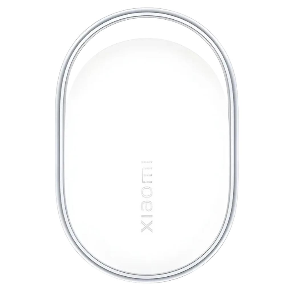 Xiaomi Tag ovalada blanca con borde metálico brillante; diseño minimalista, compacto y resistente IP67