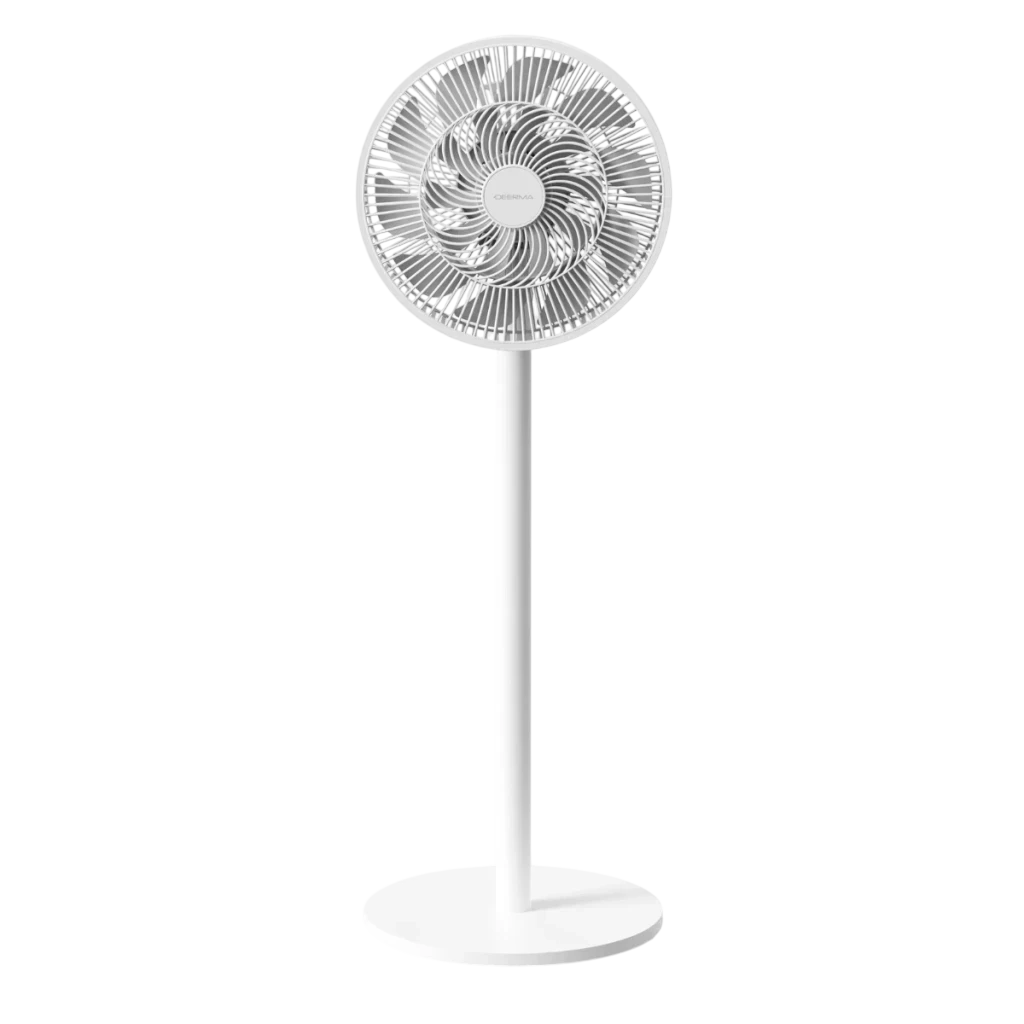 Deerma FD13W - Ventilador de Pie blanco minimalista con rejilla espiral, base redonda estable y altura fija, diseño moderno para hogar u oficina