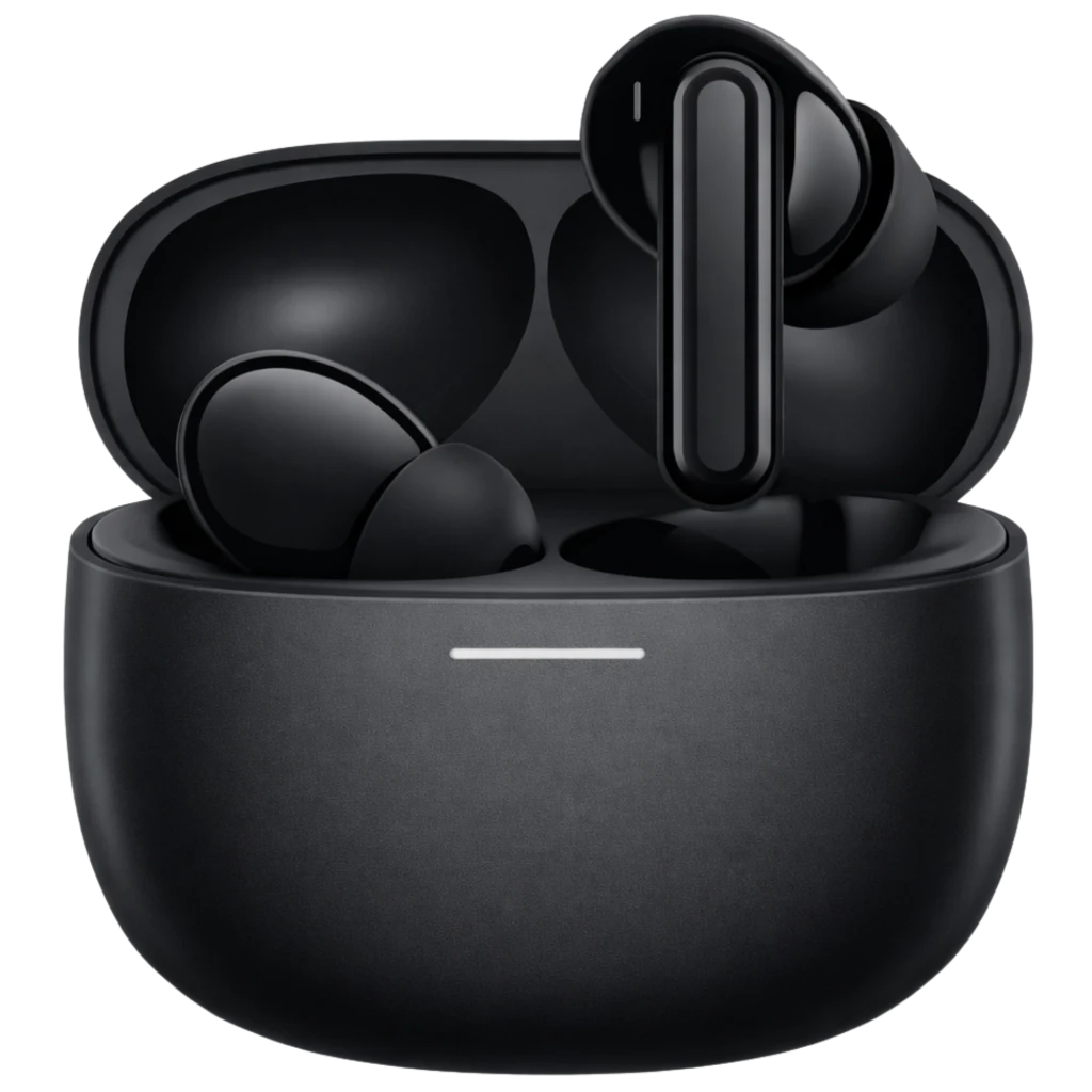 Auriculares Xiaomi Redmi Buds 8 ANC negros con estuche mate, diseño in-ear con puntas de silicona, vástagos rectos y LED frontal; compactos y elegantes