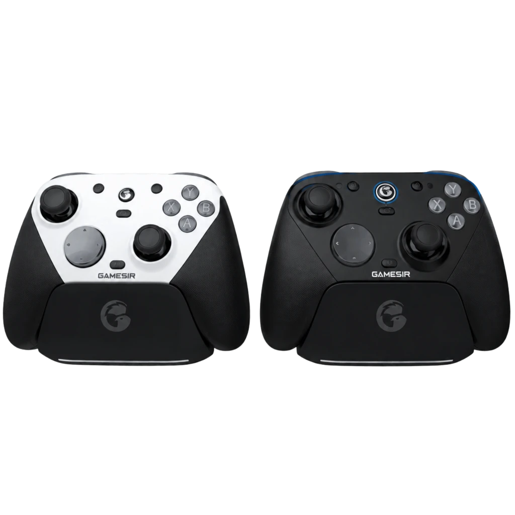 Mando GameSir G7 Pro 8K Uranus con dos carátulas intercambiables blanca y negra, joysticks simétricos, cruceta, botones ABXY y agarres ergonómicos