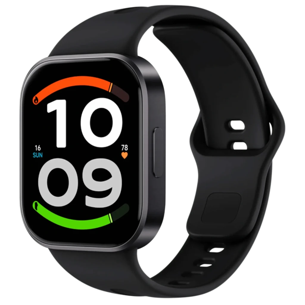 Xiaomi Redmi Watch 6 Active Negro con pantalla rectangular a color, correas de silicona negras y bisel metálico; interfaz deportiva y llamadas Bluetooth
