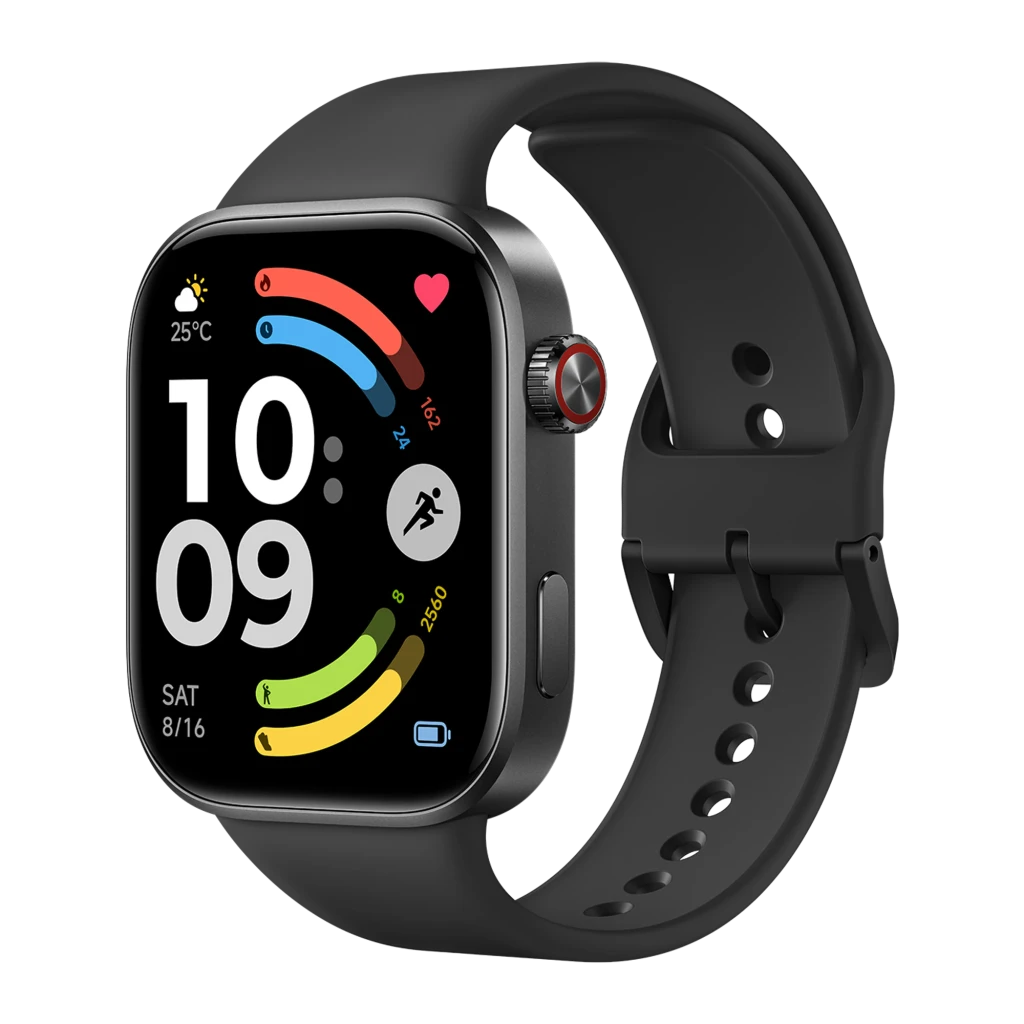 Xiaomi Redmi Watch 6 Active Negro con pantalla a color rectangular, correas de silicona, botón lateral rojo, esfera con métricas de actividad y clima visible