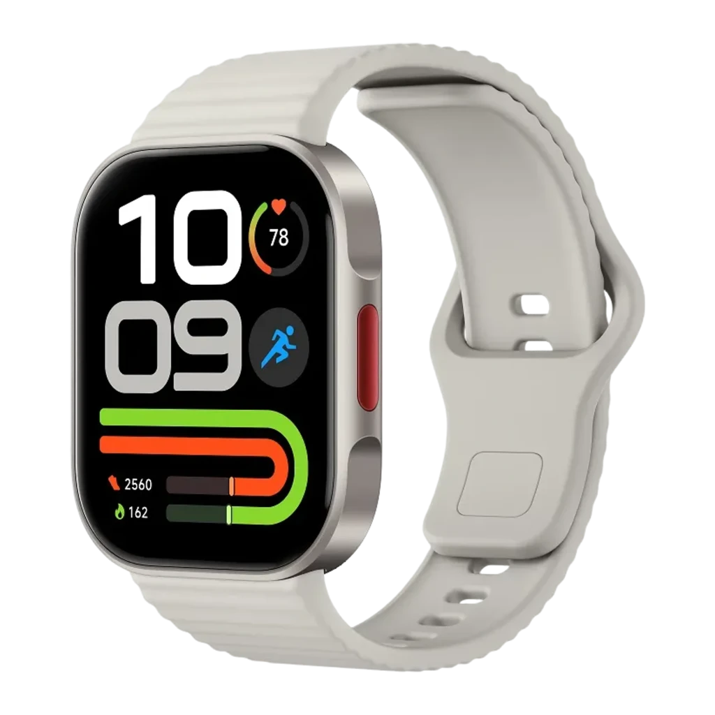 Xiaomi Redmi Watch 6 Lite Plata con caja metálica, correa de silicona beige y pantalla cuadrada grande; botón rojo lateral, GPS GLONASS, SpO2 y FC 24 h