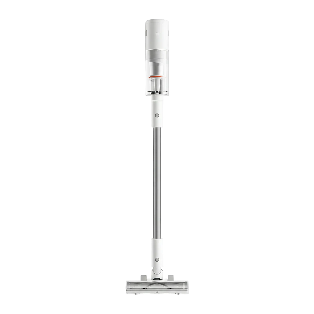 Aspiradora escoba Xiaomi Mijia sin cable blanca, cuerpo esbelto con tubo metálico, cabezal rectangular articulado y depósito transparente desmontable