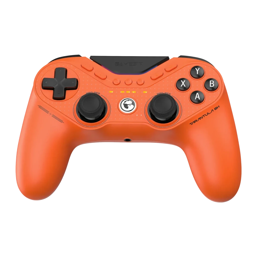 Mando gaming GameSir Tarantula 8K PC con cable USB-C, color naranja, doble joystick, cruceta, botones ABXY, gatillos ergonómicos y luces indicadoras