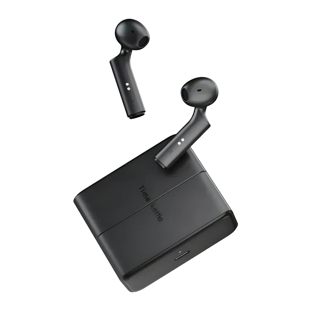 Auriculares traductores Timekettle W4 Plus TWS Bluetooth 5.3 12h (estuche) Negro, vista frontal: dos auriculares flotando