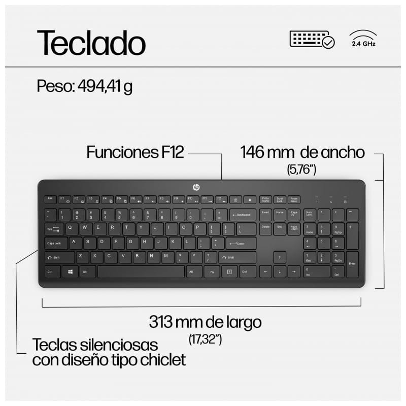 HP Combo de Teclado y Ratón Inalámbricos 230 - Teclado de membrana silencioso - Ratón 1600DPI imagen - Ítem2