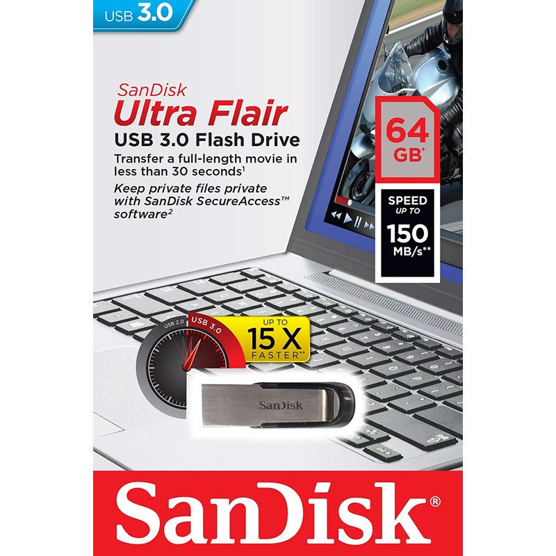 SDCZ73-064G-G46 - Clé USB 3.0 SanDisk Ultra Flair 64 Go 