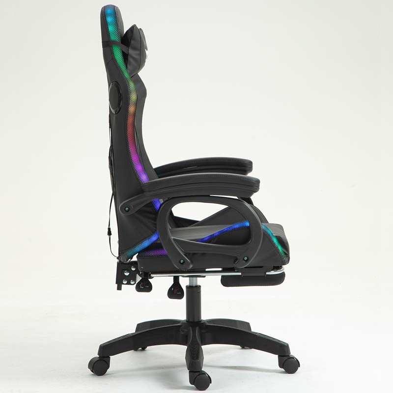 PowerGaming LED RGB Chaise Haut-parleur Massage Repose-pieds Noir - Ítem3