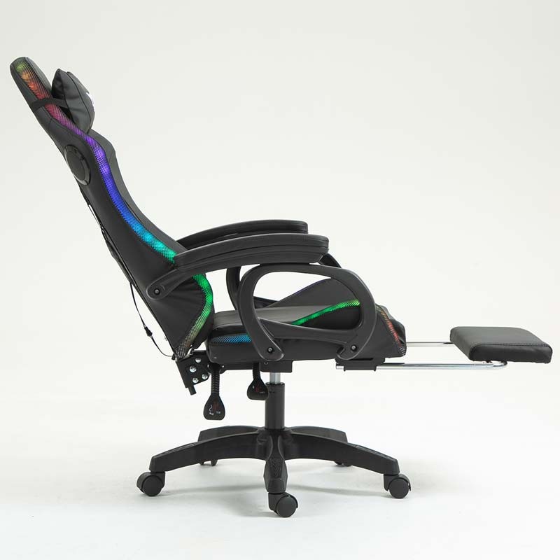 PowerGaming LED RGB Chaise Haut-parleur Massage Repose-pieds Noir - Ítem7