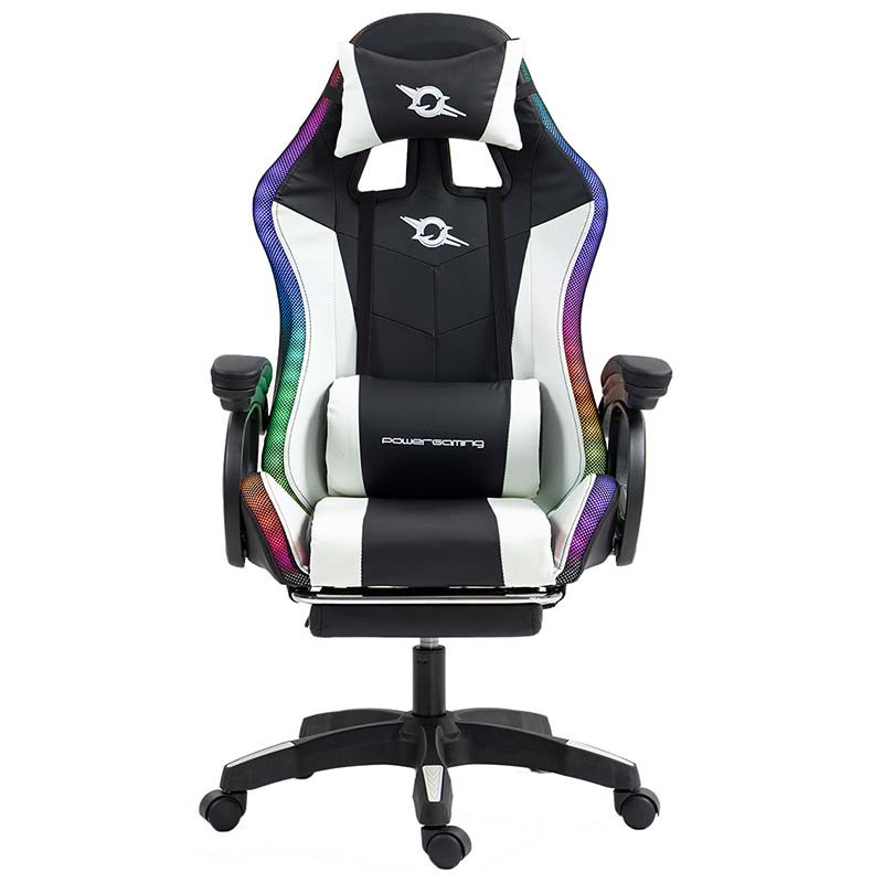 PowerGaming LED RGB Silla 7 puntos Masaje Reposapiés Negro+Blanco - Clase B Reacondicionado - Ítem