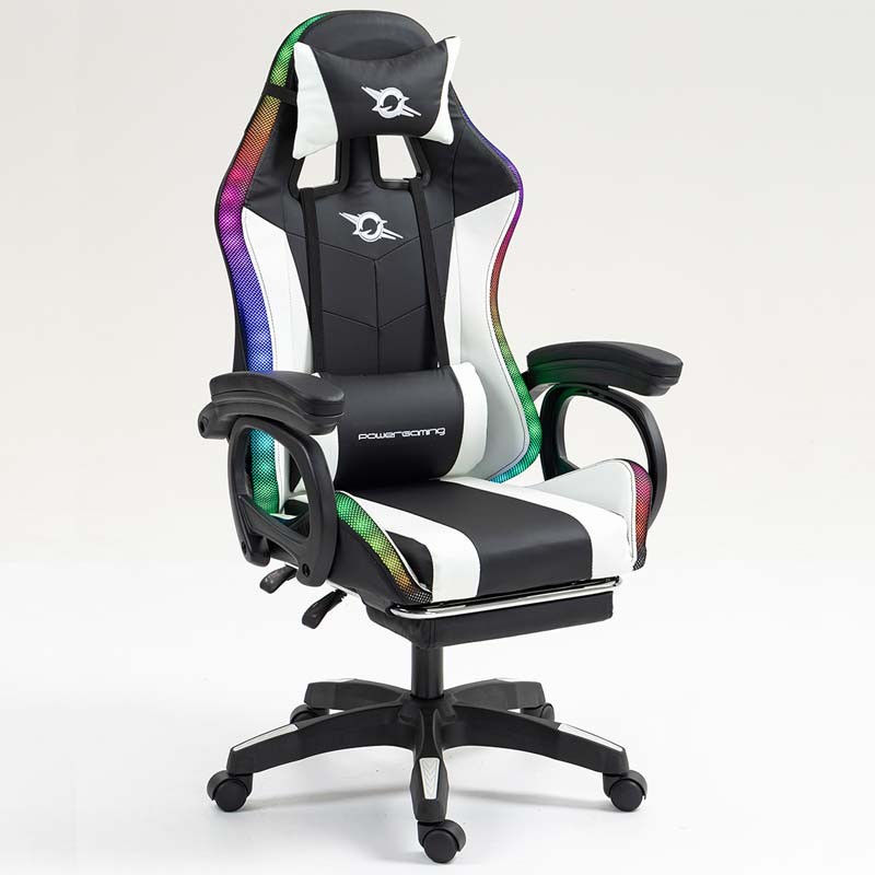 PowerGaming LED RGB Silla 7 puntos Masaje Reposapiés Negro+Blanco - Clase B Reacondicionado - Ítem1