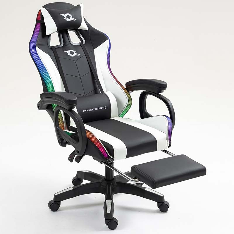 PowerGaming LED RGB Silla 7 puntos Masaje Reposapiés Negro+Blanco - Ítem5