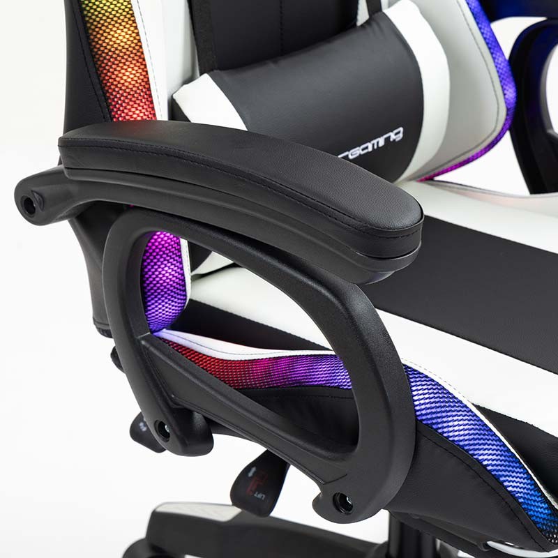 PowerGaming LED RGB Silla 7 puntos Masaje Reposapiés Negro+Blanco - Ítem9