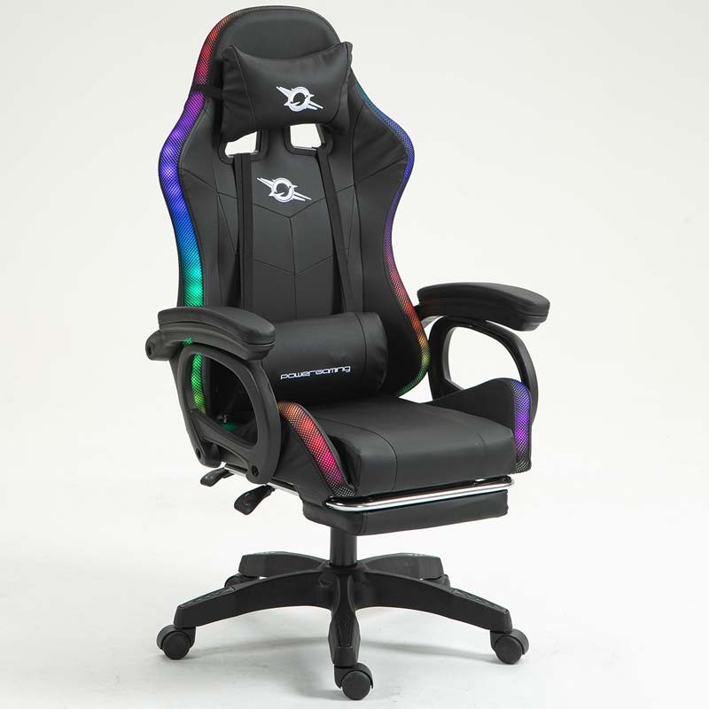 PowerGaming LED RGB Chaise Haut-parleur Massage Repose-pieds Noir - Ítem2