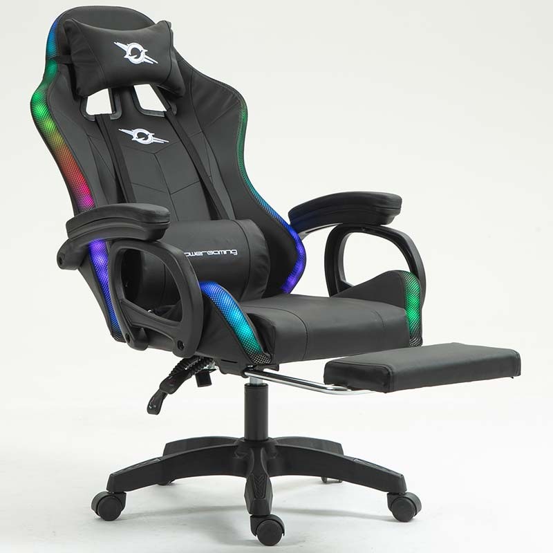 PowerGaming LED RGB Chaise Haut-parleur Massage Repose-pieds Noir - Ítem6