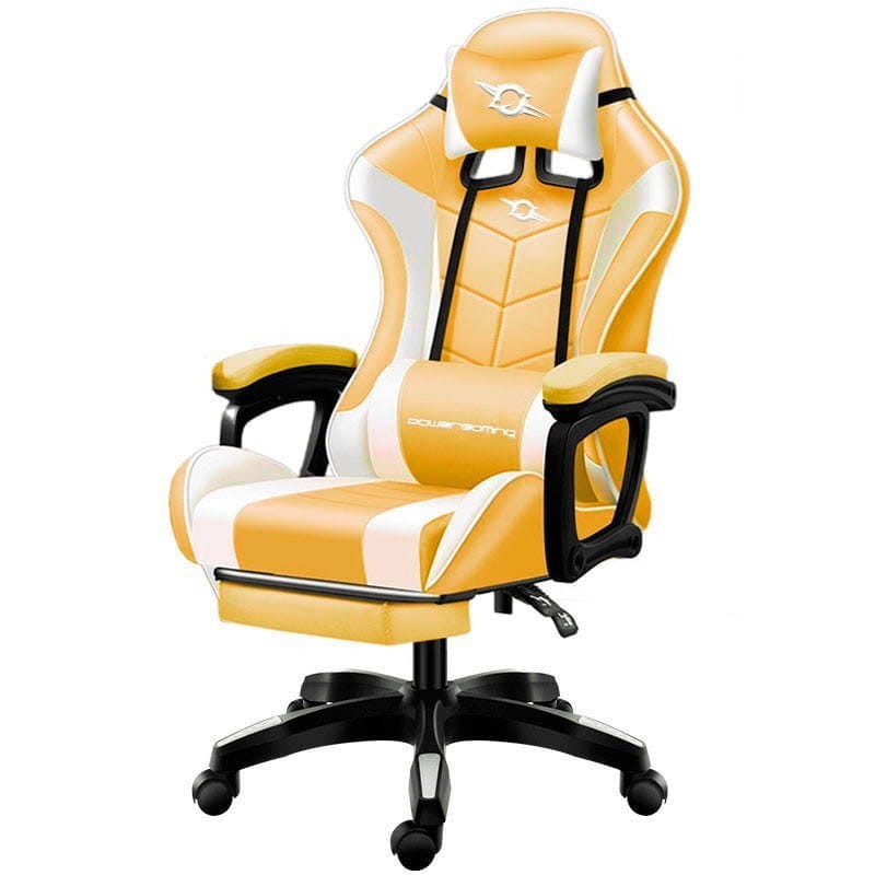 Silla Gaming PowerGaming Blanco/Amarillo con Reposapiés - Ítem