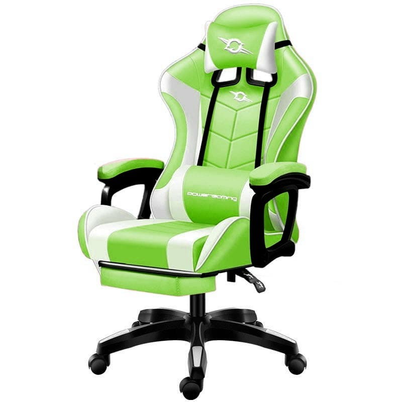 Chaise Gaming PowerGaming blanc / vert - Avec repose-pieds