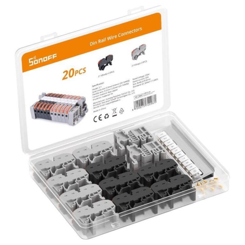 Sonoff 211 Gris - Conector de Cables para Carril DIN Pack de 20 unidades - Ítem