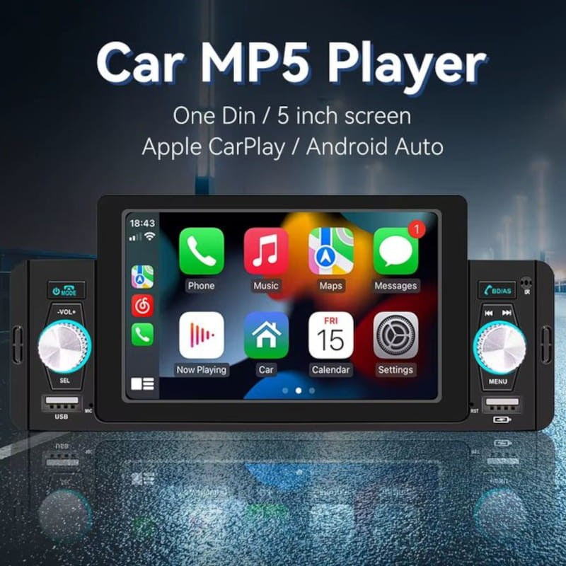 Autorrádio 1 DIN SWM 160W 5 polegadas Bluetooth/Carplay/Android Auto Wireless/USB Preto - Item1