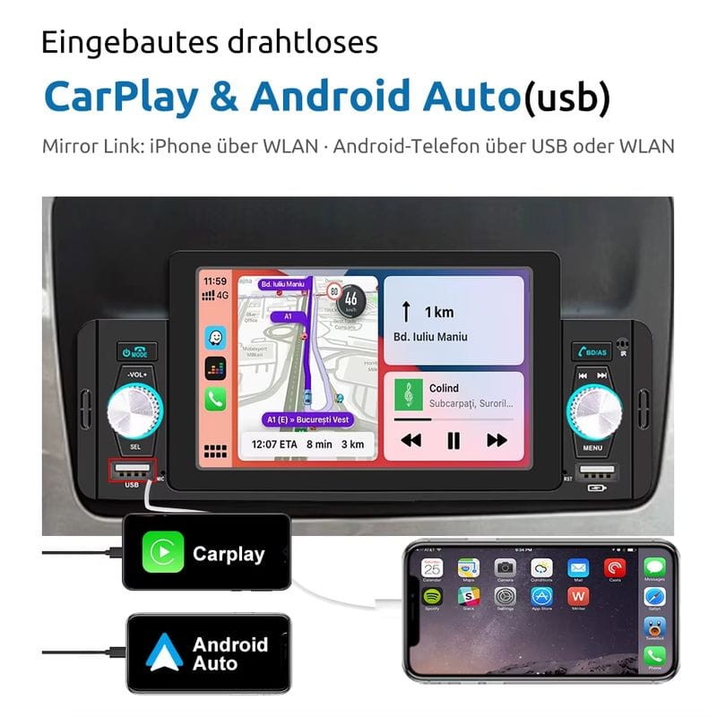 Autorrádio 1 DIN SWM 160W 5 polegadas Bluetooth/Carplay/Android Auto Wireless/USB Preto - Item2