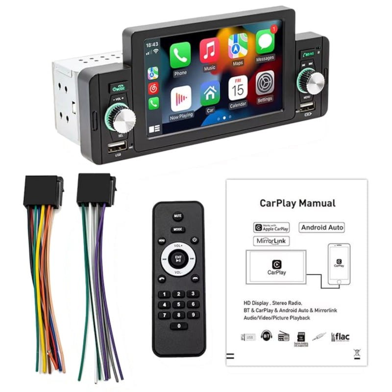 Autorrádio 1 DIN SWM 160W 5 polegadas Bluetooth/Carplay/Android Auto Wireless/USB Preto - Item5