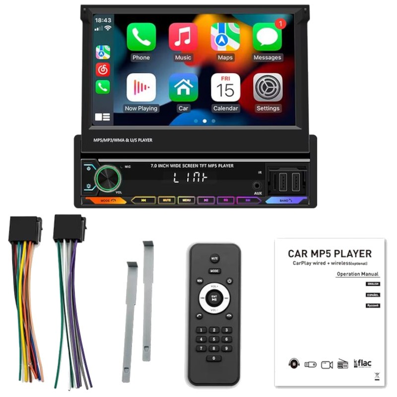 Autorrádio 1 DIN SWM 9614C 7 polegadas Bluetooth/Carplay USB Preto - Item1