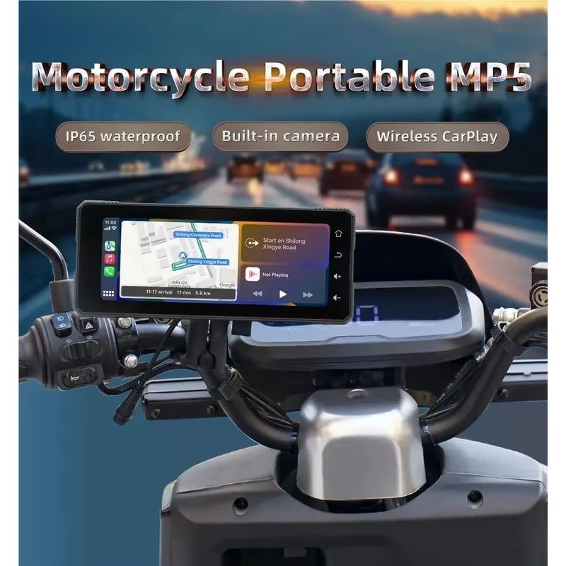 Ecrã tátil universal SWM B5353 6,86 polegadas Carplay/Android Auto sem fios Preto - Leitor multimédia para motociclos - Item1