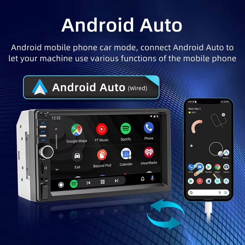 Autorrádio 2 DIN SWM F7018C 7 polegadas Bluetooth/Carplay USB Preto - Item3