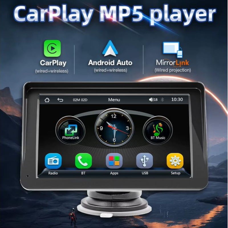 Ecrã tátil universal SWM B5300L 7 polegadas Carplay/Android Auto sem fios Preto - Leitor multimédia para automóvel - Item1