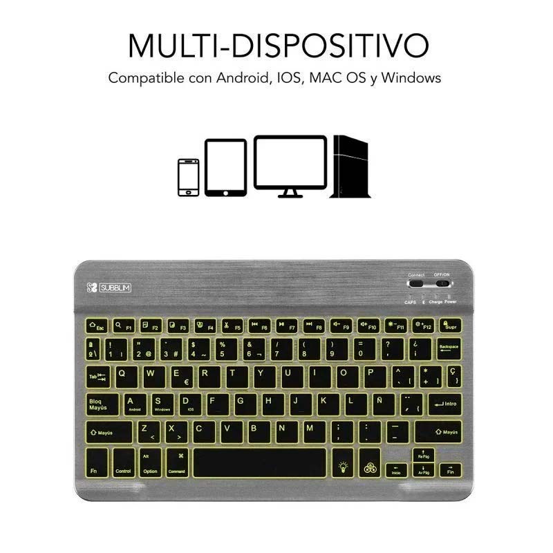 SUBBLIM Teclado Bluetooth Smart Retroiluminado para Android, Mac, OS e Windows Cinzento - Item3