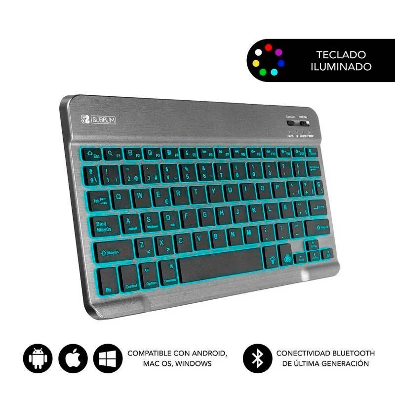 SUBBLIM Teclado Bluetooth Smart Retroiluminado para Android, Mac, OS e Windows Cinzento - Item4