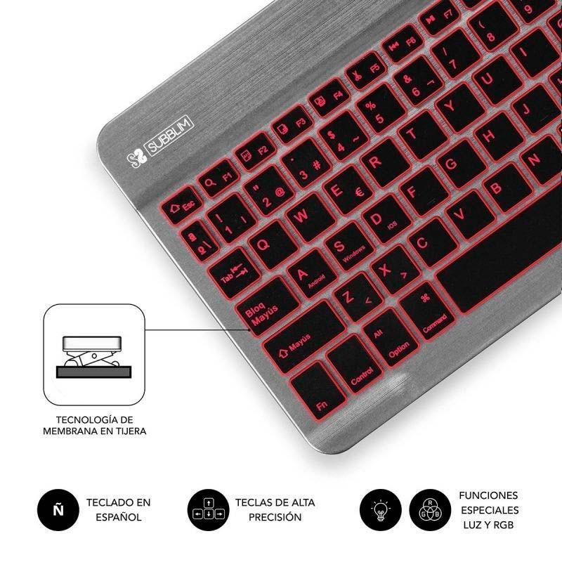 SUBBLIM Teclado Bluetooth Smart Retroiluminado para Android, Mac, OS e Windows Cinzento - Item5