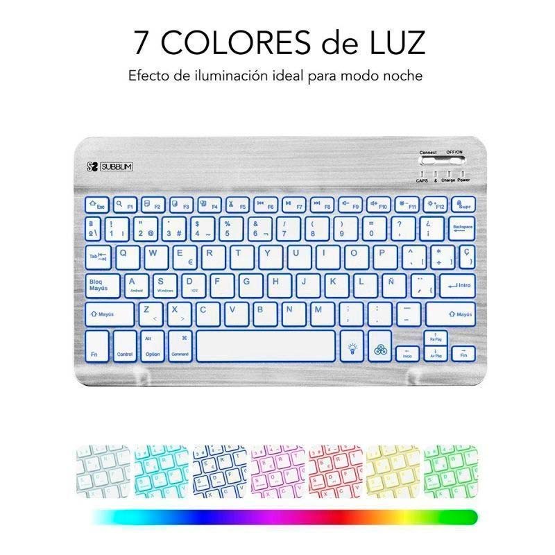 SUBBLIM Teclado Bluetooth Smart Retroiluminado para Android, Mac, OS e Windows Prateado - Item1